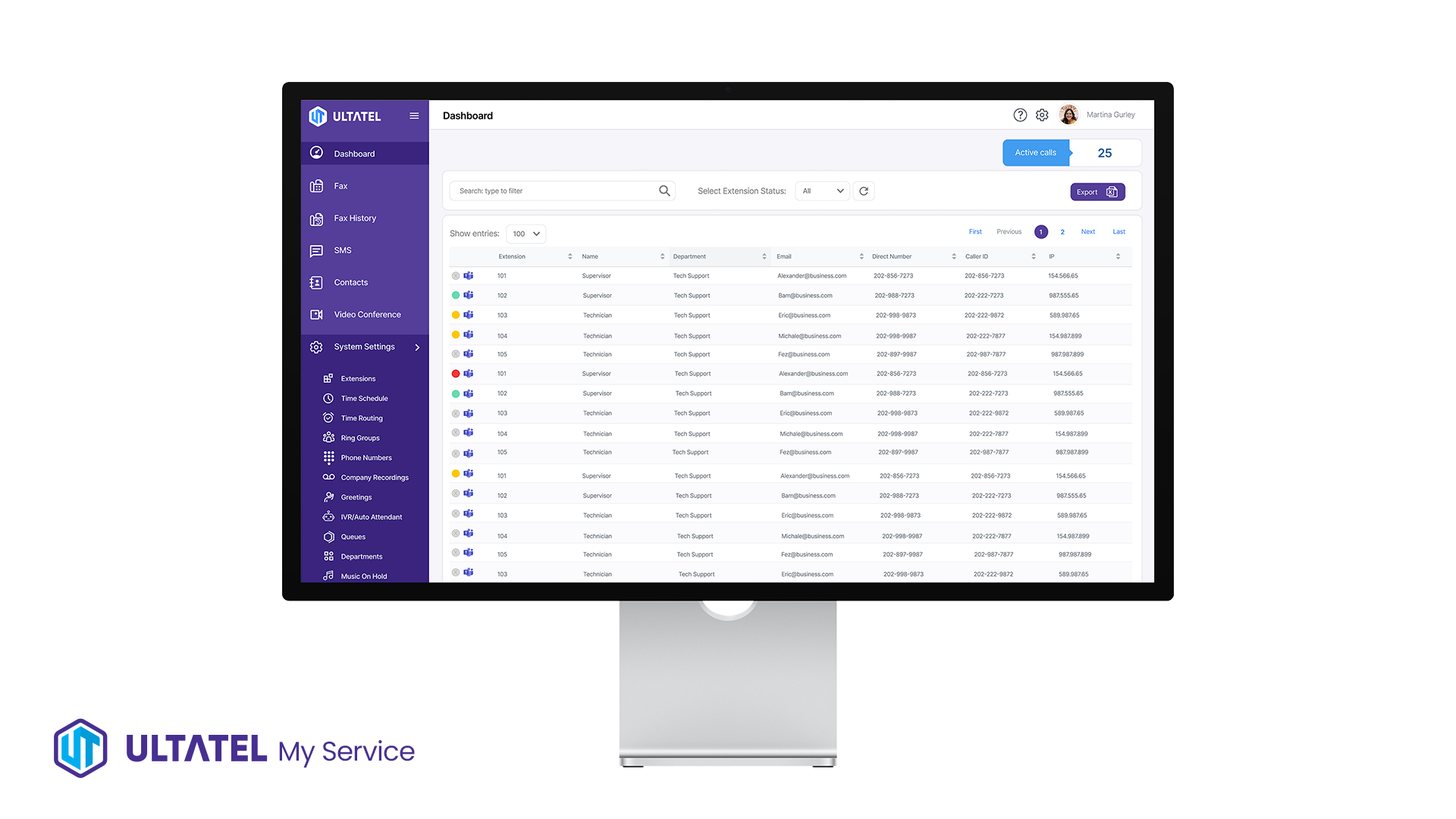 screenshot of Ultatel Cloud Business Phone System